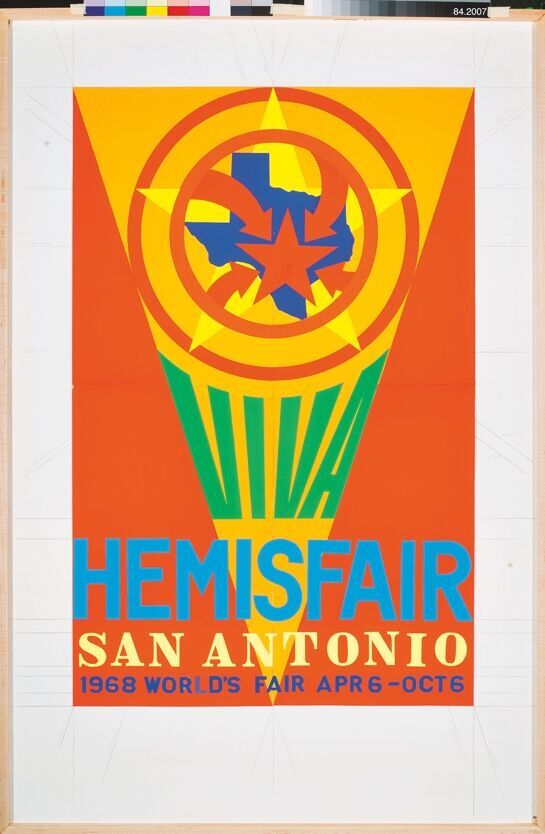 Robert Indiana Study for Viva HemisFair poster 1967 Collage and graphite on board , 60 x 40 inches (152.4 x 101.6 cm) Collection of the Tobin Theatre Arts Fund, San Antonio, Texas; 84.2007. Courtesy of the McNay Art Museum, San Antonio, Texas. 