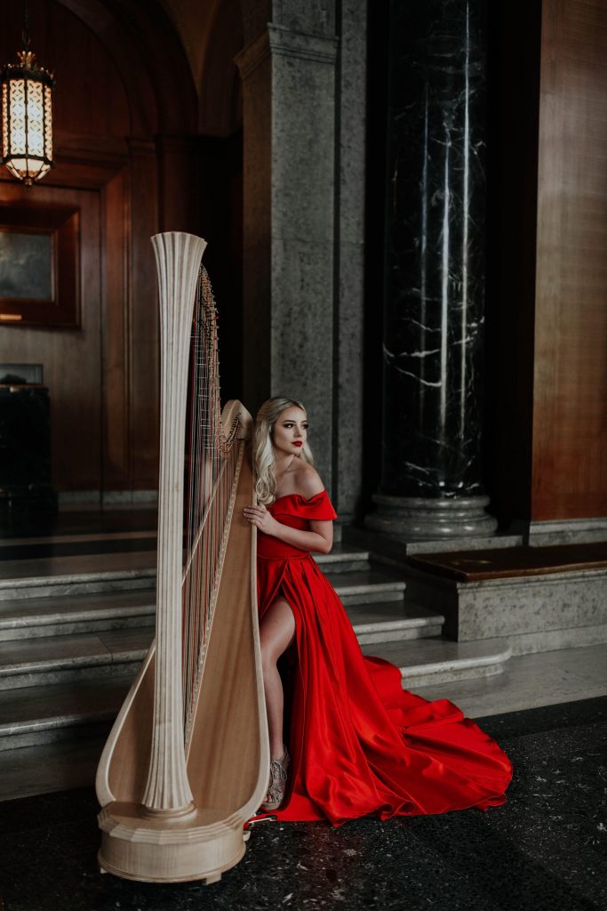 Sarah Hall - photo session with her harp