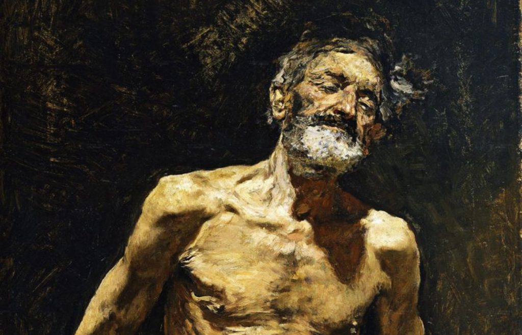 The Prado Museum Exhibition. Nude Old Man in the Sun by Mariano Fortuny.