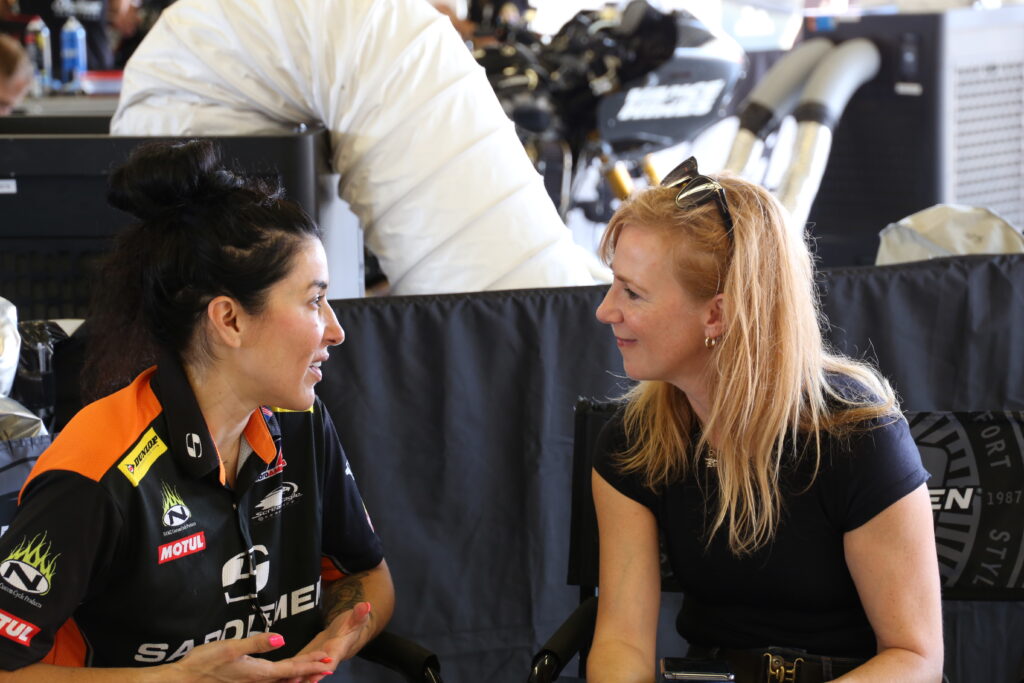 Danielle Becker interviews Patricia Fernandez-West at COTA for the King of the Baggers Class races in 2023